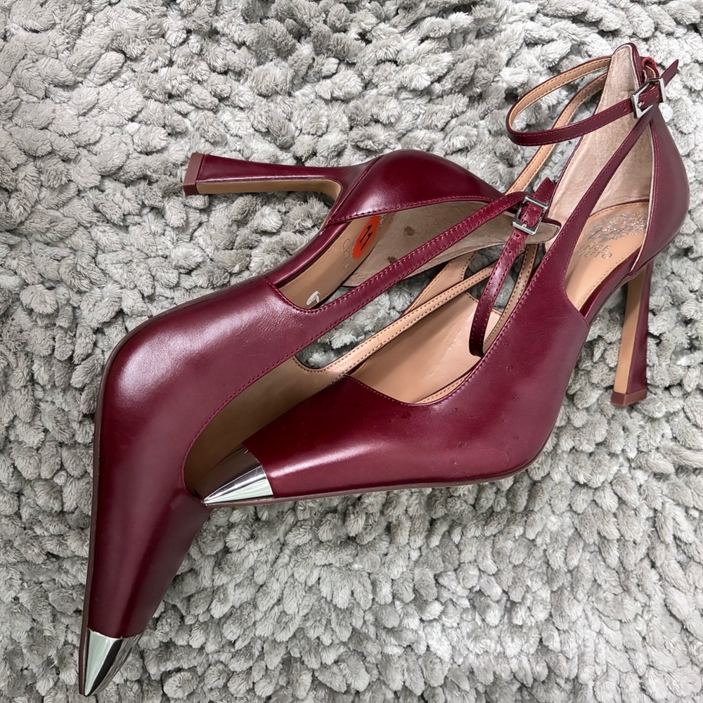 Vince Camuto Burgundy Heels with Silver Accents